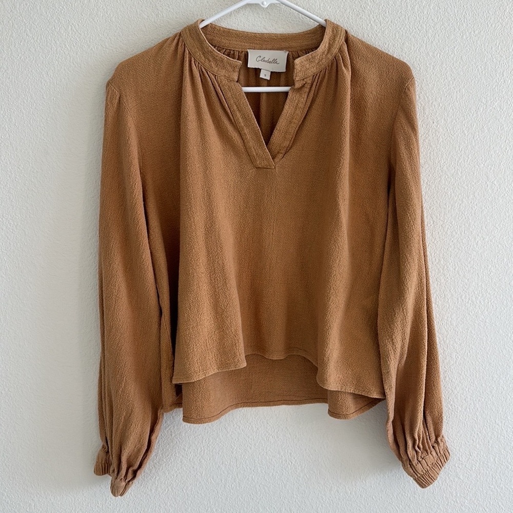 Cleobella Rustic Tan Textured Long-Sleeve Peasant Blouse